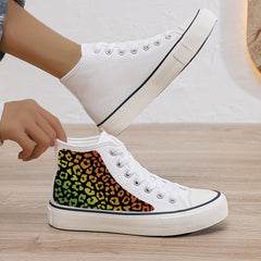 Leopard Print Plush Lined Chunky Canvas Sneakers