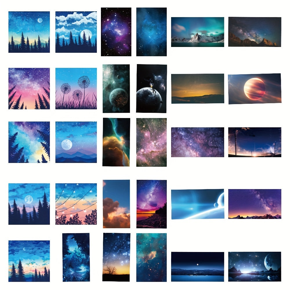 60pcs Starry Sky Cartoon Night Scenery Waterproof Sticker Pack