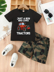 Boy's 2pc T-shirt & Shorts Set Letter Print Short Sleeve