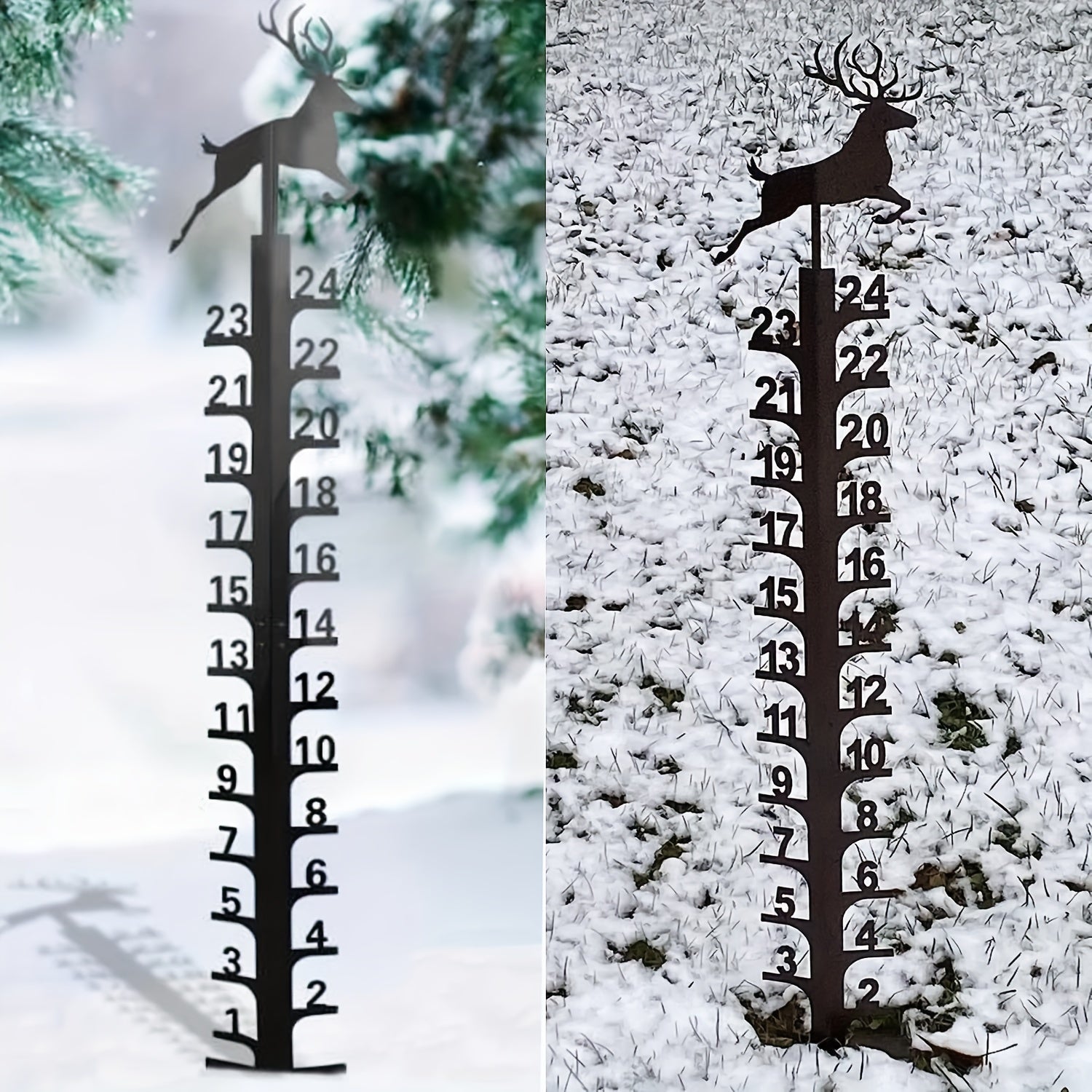 Elk Snow Gauge Garden Stake Christmas Deer Metal Snow Depth Measuring Ruler