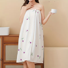 Quick Drying Tulip Pattern Bathrobe for Women - Absorbent Bath Skirt