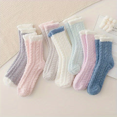 7 Pairs Teen's Solid Crew Socks Plush Breathable Unisex Casual Style
