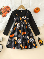 Girls' Halloween Ghosts Long Sleeve Dress