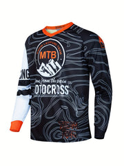 Men's Mountains Pattern Cycling Jersey Active Breathable Loose Long Sleeve Shirt