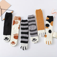 6 Pairs Cat Claw Print Socks Comfy & Warm Fuzzy Mid Tube Socks
