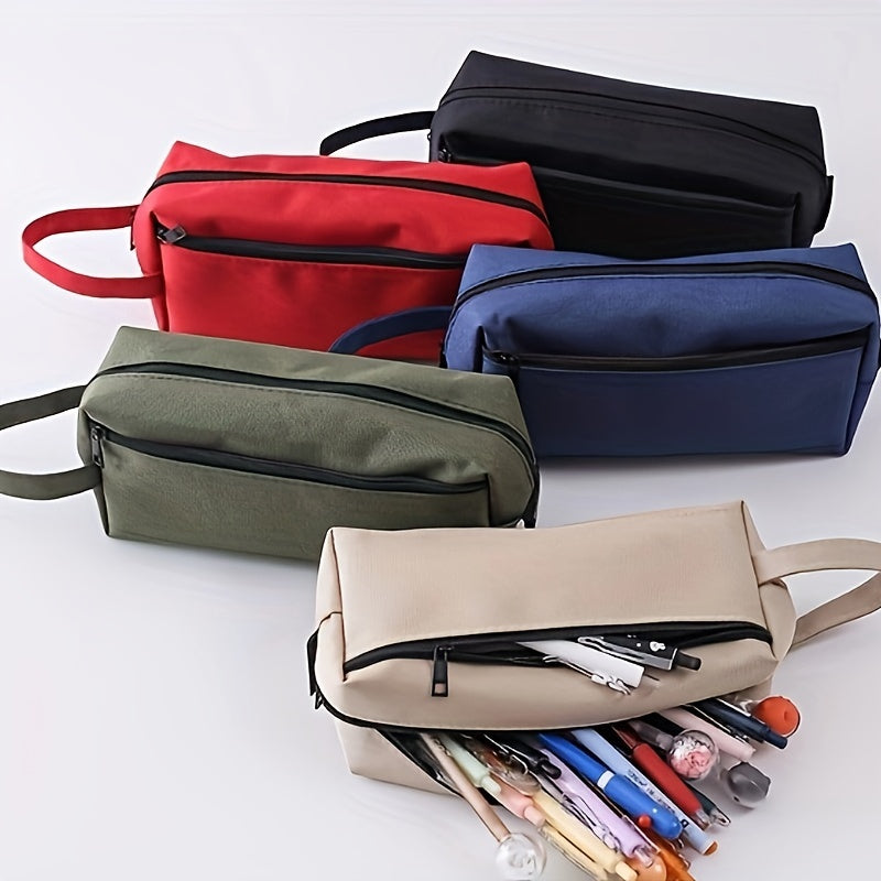 Large Capacity Double Zipper Pencil Case Pure Oxford Cloth Stationery Bag