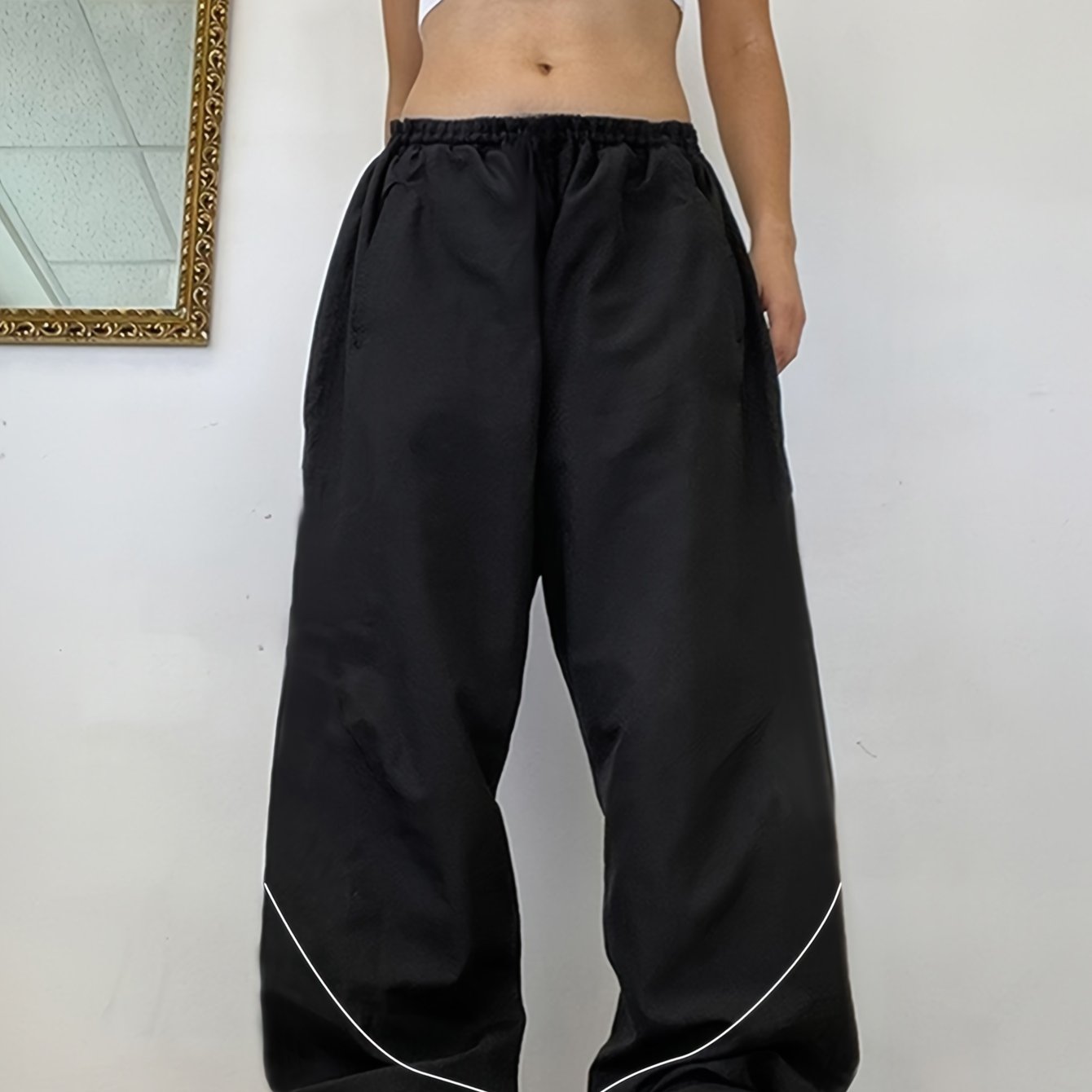 Loose Elastic Waist Cargo Pants with Side Pocket
