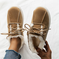 Plush Lined Snow Shoes Lace Up Faux Suede Snow Boots Women's