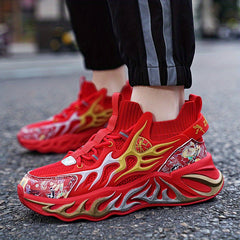 Men's Flame Athletic Slip-on Sneakers with Shoelaces