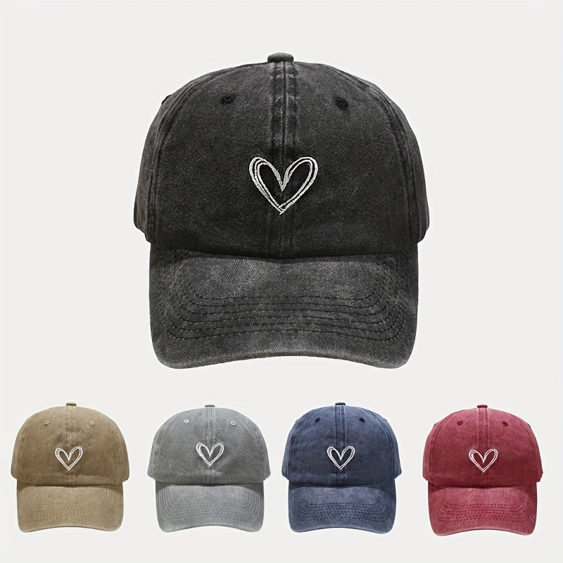 Cotton Vintage Heart Embroidered Baseball Cap Adjustable Dad Hat