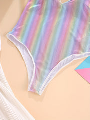 Rainbow Striped Crisscross Back Teddy Bodysuit