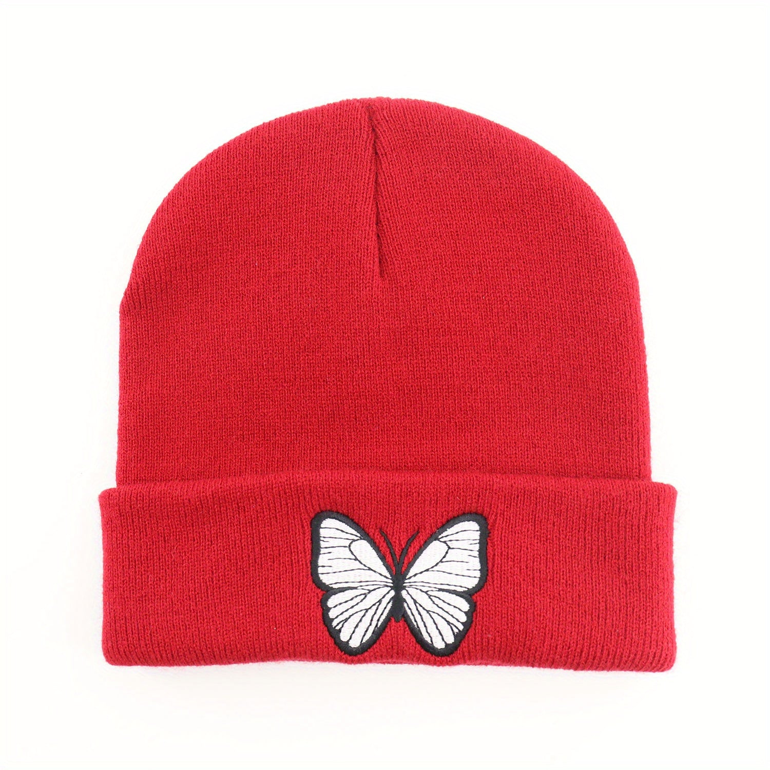 Butterfly Embroidered Beanie Y2K Knitted Hat Warm Skull Hat