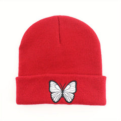 Butterfly Embroidered Beanie Y2K Knitted Hat Warm Skull Hat