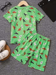 Boys Dinosaur Graphic Print T-shirt & Shorts Set for Summer