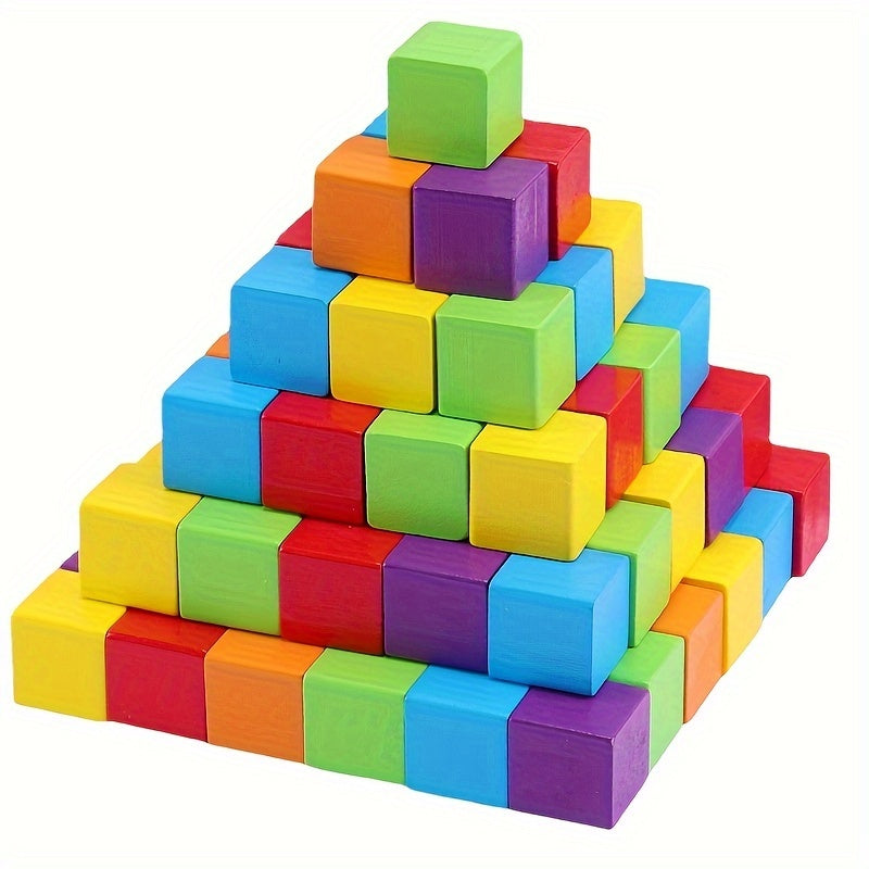 Vibrant Wooden Building Block Set Colorful Cubes Math & Geometry Puzzle