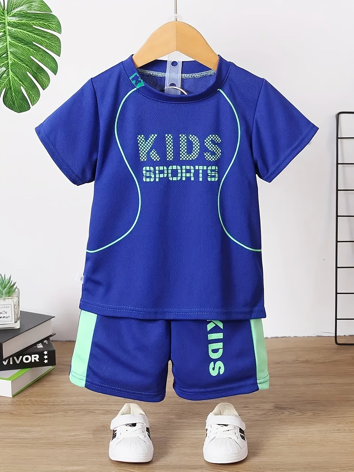 2pcs Boy's Letter Print T Shirt And Shorts Set Summer Casual Quick Drying Outfit