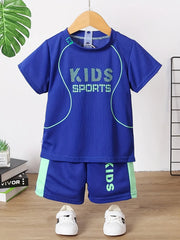 2pcs Boy's Letter Print T Shirt And Shorts Set Summer Casual Quick Drying Outfit