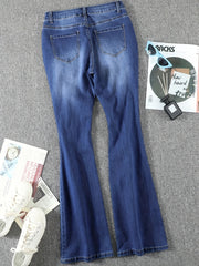Ripped Holes Flare Jeans Mid Stretch Distressed Whiskered Bell Bottom Jeans
