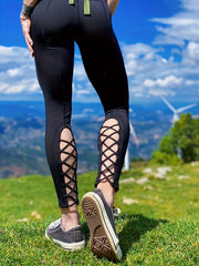 High Elastic Slim Fitness Pants Hollow Workout Running Yoga Leggings
