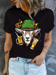 Women's Beer Cup Graphic T-Shirt Short Sleeve Summer Street Sports Top