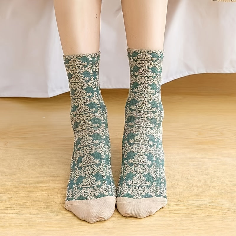 5 Pairs Vintage Ethnic Floral Socks for Women