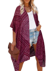 Stripes Print Side Split Tassel Cardigan Cover Up Boho Style Kimono Beach Coveru