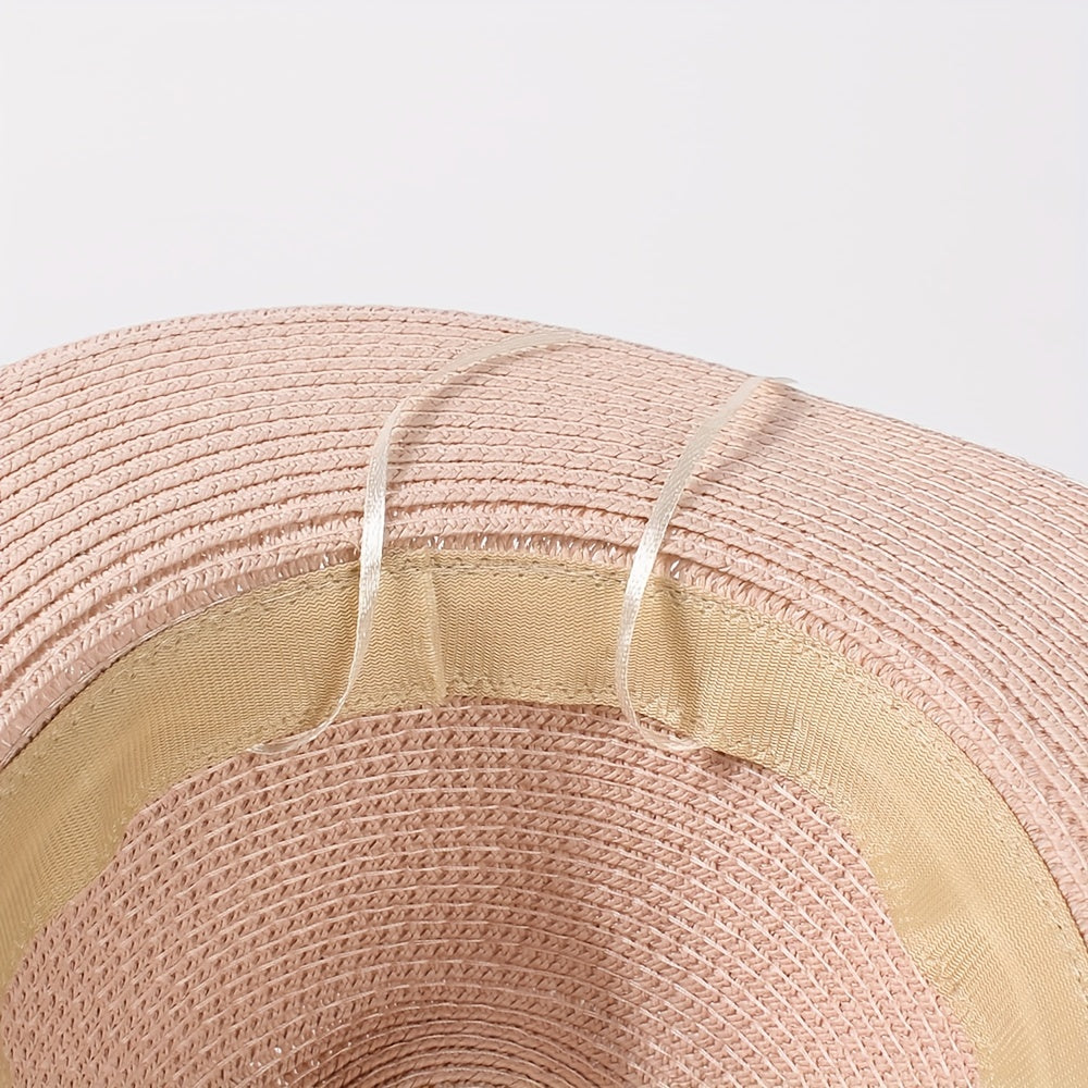 Pink Sun Hat Wide Brim Straw Jazz Hat French Style Summer Travel Beach Hats