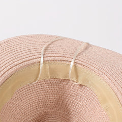 Pink Sun Hat Wide Brim Straw Jazz Hat French Style Summer Travel Beach Hats