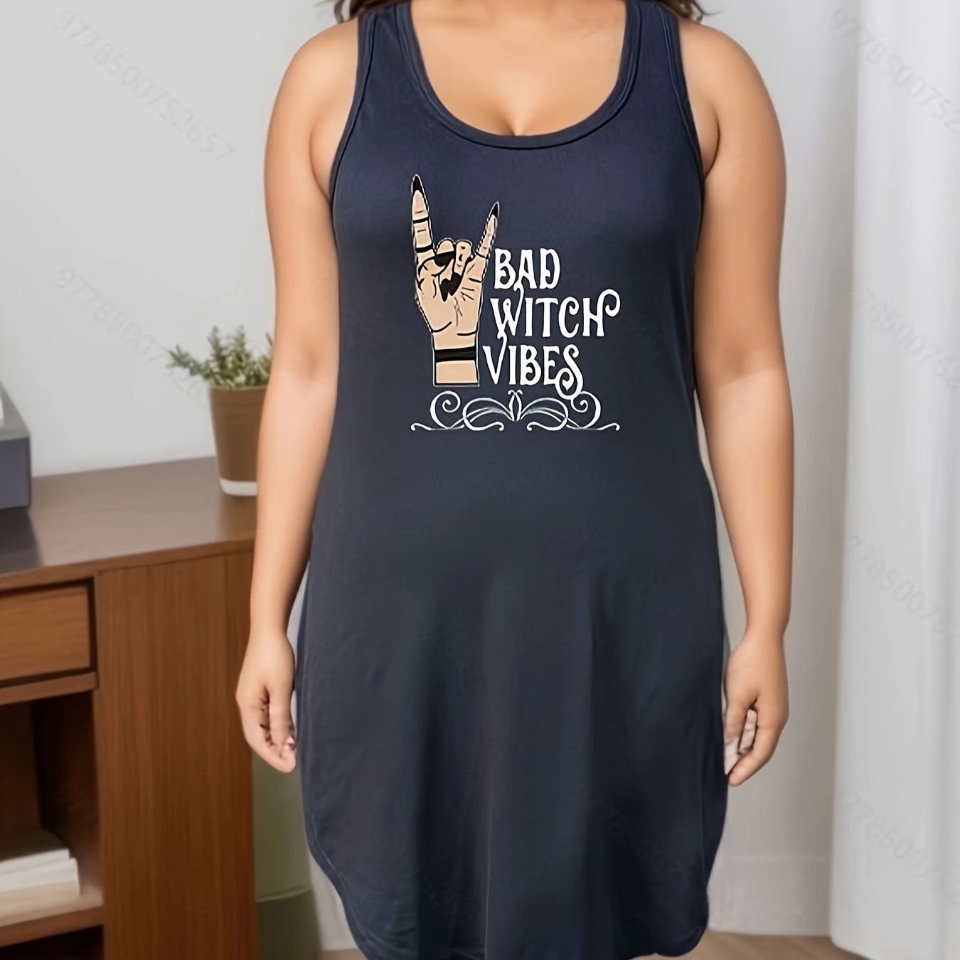 Witch Hands & Letter Print Stretch Tank Nightdress