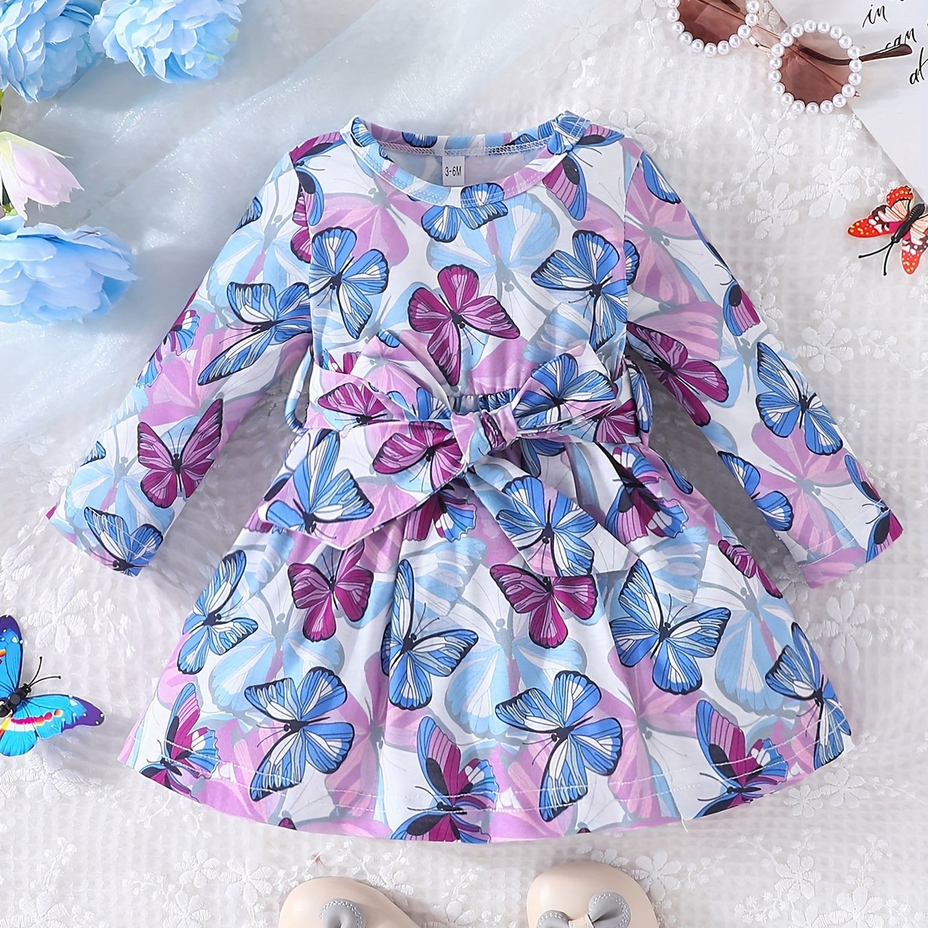 Baby Girls Butterfly Print Long Sleeve Dress
