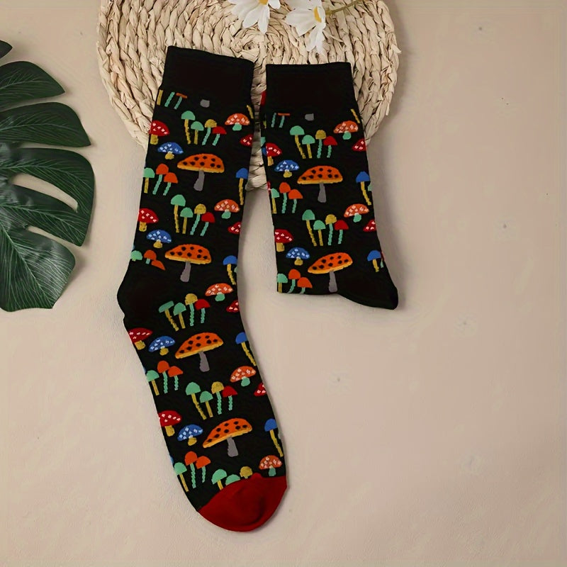 Men's Cartoon Pattern Crew Socks Breathable Cotton Blend Casual Unisex Socks