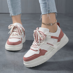 Women's Block Faux Leather Chunky Sneakers for Outdoor Sports