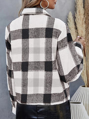 Plaid Trucker Jacket with Flap Pockets for Women