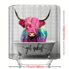 Colorful Cow Pattern Shower Curtain with Hooks 71x71in