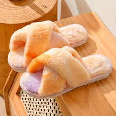 Women's Plush Cross Strap Slippers - Cozy Indoor Shoes