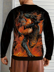 Dragon Print Sweatshirt Men's Casual Graphic Crew Neck Pullover Sweatshirt
