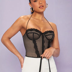 Lace Stitching Tummy Control Slimmer Halter Top Women's Shapewear