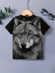 Wolf Portrait Print Tee Boys Round Neck Short Sleeve T shirt
