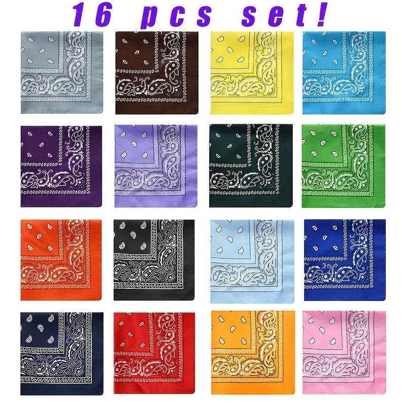 16 Pcs Cashew Paisley Square Scarf Set Sporty Style