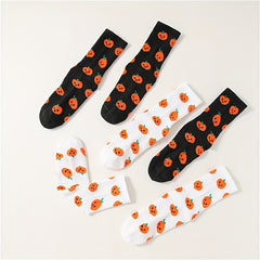 6 Pairs Pumpkin Print Socks Halloween Mid Tube Women's Stockings