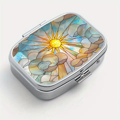 Stained Glass Sun Print Pill Case Dual Compartment Medicine Box