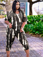 Tie Dye V-Neck Jumpsuit with Pockets