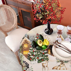 Polyester Tablecloth Merry Christmas Table Cover Christmas Tree Elk Pattern