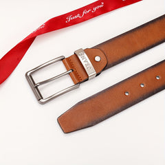 Brown Gradient Men's Casual Belt With Large Circle Ring