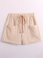 Solid Dual Pockets Drawstring Shorts for Women