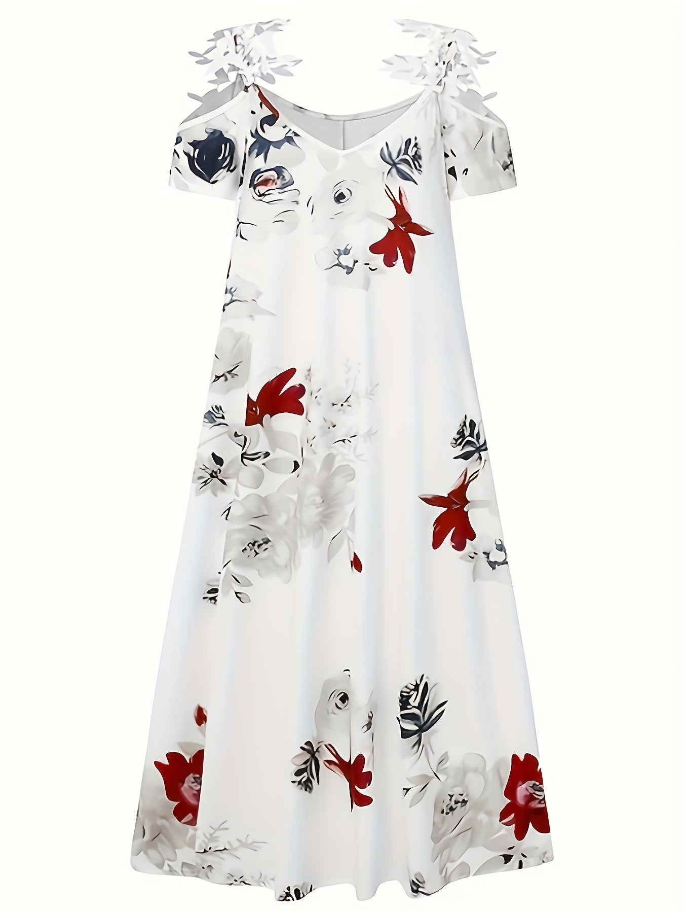 Floral Print Lace Strap Cold Shoulder Dress for Spring