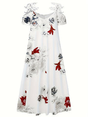 Floral Print Lace Strap Cold Shoulder Dress for Spring