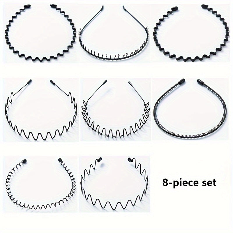 8pcs Water Wave Headbands Set Non clip Metal Hair Hoops Basic Hair Accessories