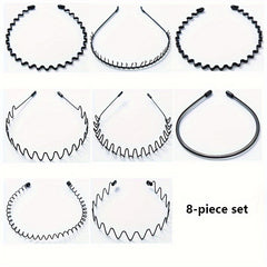 8pcs Water Wave Headbands Set Non clip Metal Hair Hoops Basic Hair Accessories