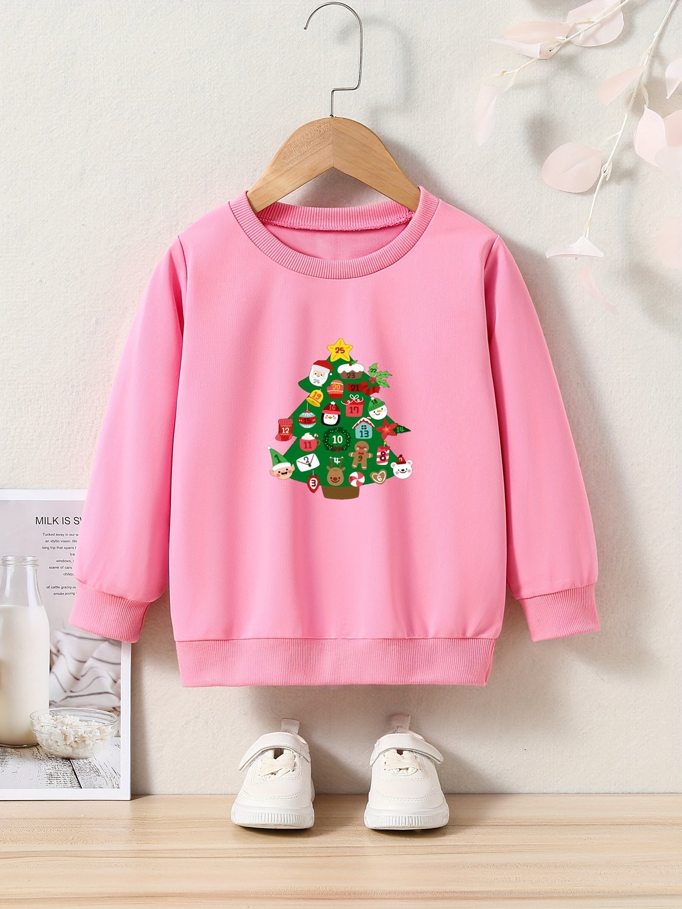 Christmas Tree Graphic Crew Neck Long Sleeve Sweatshirt Kids Clothes